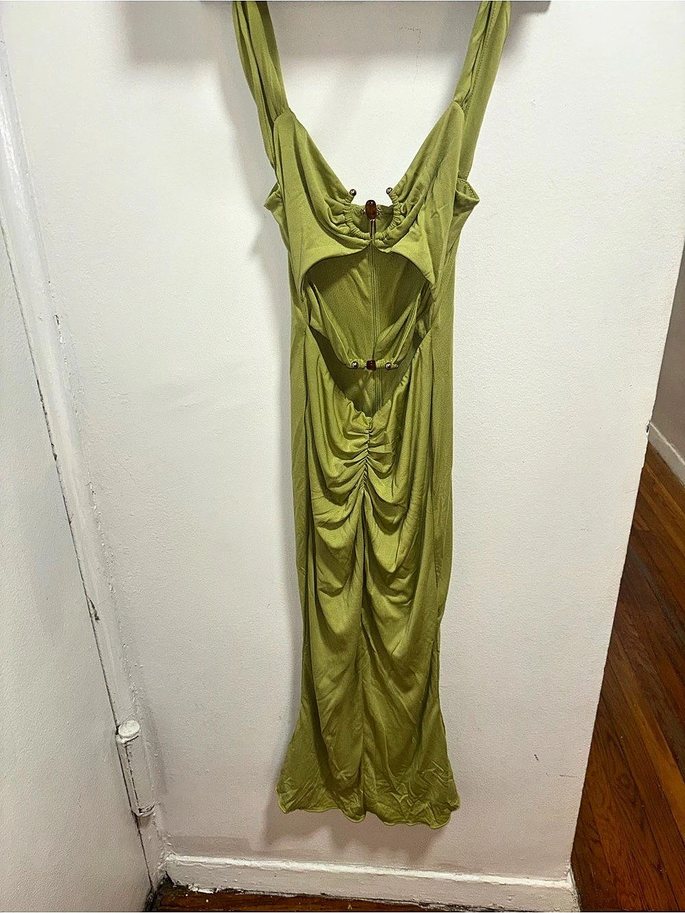 Oh Polly Manami Asymmetric Cut-Out Halterneck Midaxi Dress Midaxi Dress Green